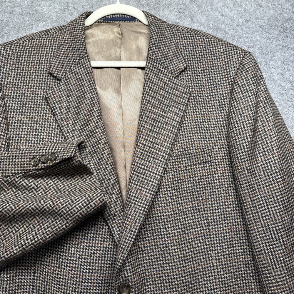 Burberry Wool Houndstooth Blazer Men's 48R Brown Check Classic Fit Sport Coat